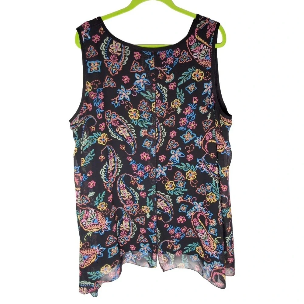 Slinky Brand Sleeveless Split Front Tunic Shirt Paisley Size 3xl Boho Flowy - Picture 3 of 5